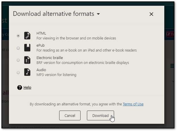 An example of the Alternative Formats available to download.
