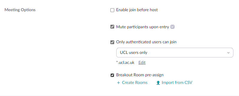 Zoom meeting options to enable breakout rooms