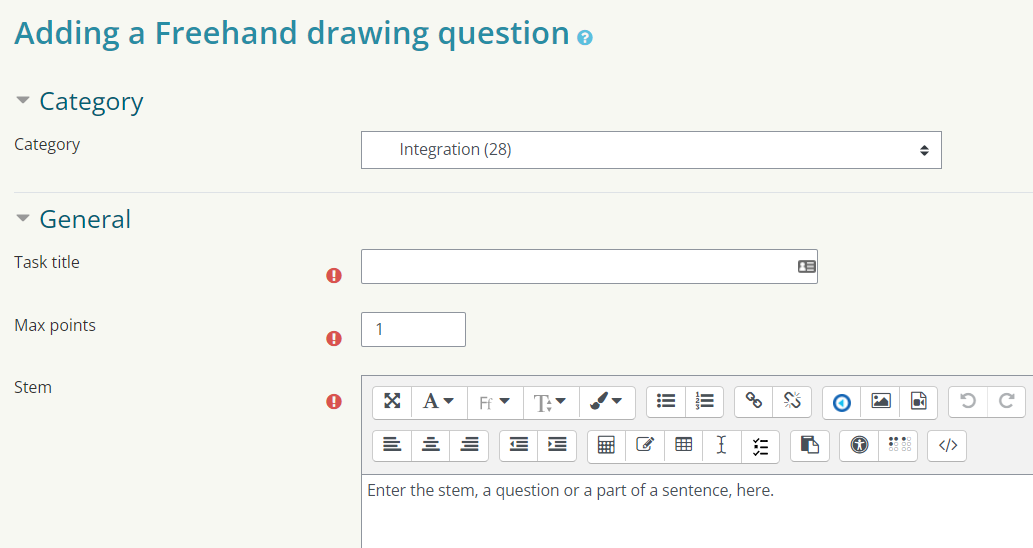 Freehand drawing question setup