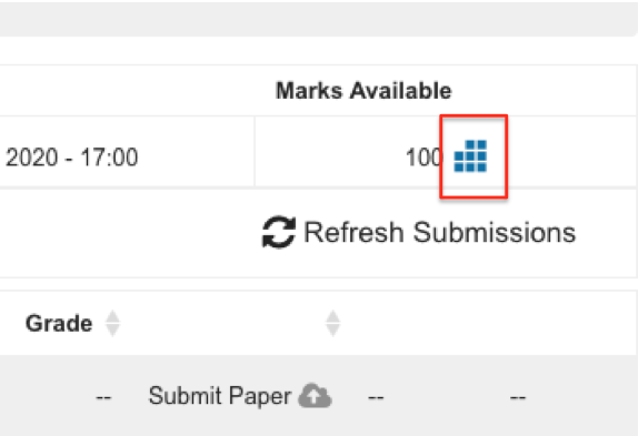 screenshot student rubric showing makrs available