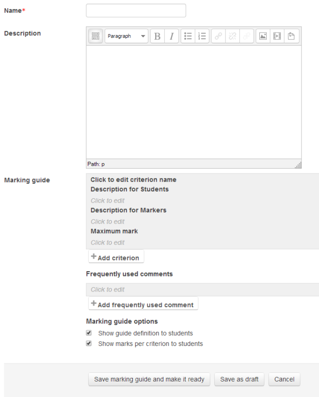 screenshot 'creating a marking guide' covered by the written guidance